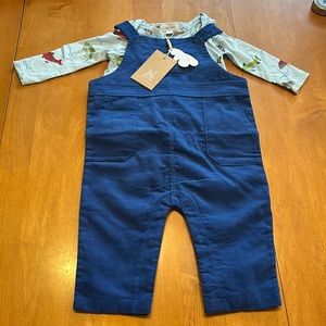 Angel Dear corduroy overalls and fish print onesie